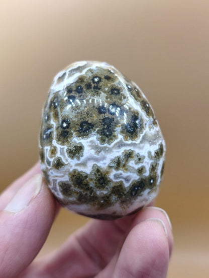 8 Adern Ocean Jaspis Orbicular grünbraun weiß - Edelstein Ei Kugel Natur Heilstein Deko Crystal Geschenk Er Sie Mann Frau Haus Wohnen Selten - Art of Nature Berlin