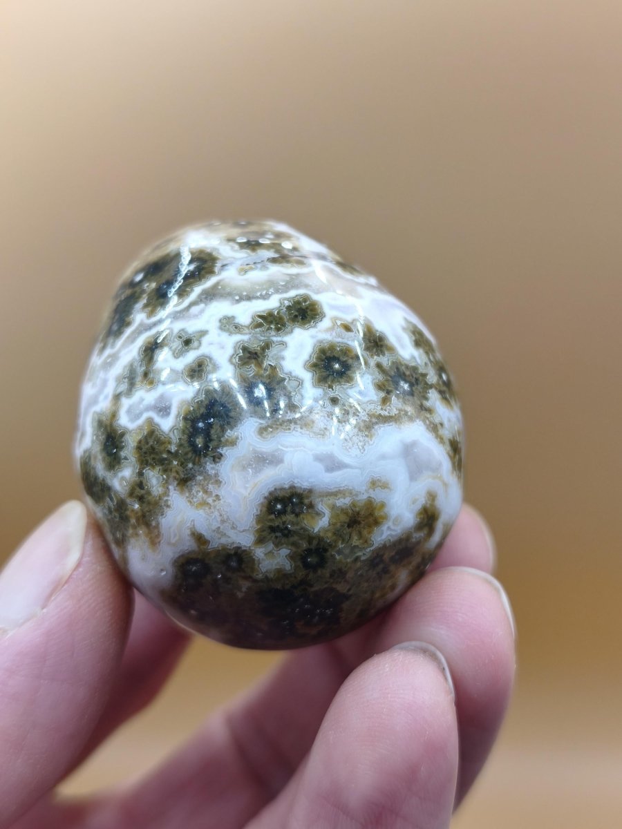 8 Adern Ocean Jaspis Orbicular grünbraun weiß - Edelstein Ei Kugel Natur Heilstein Deko Crystal Geschenk Er Sie Mann Frau Haus Wohnen Selten - Art of Nature Berlin