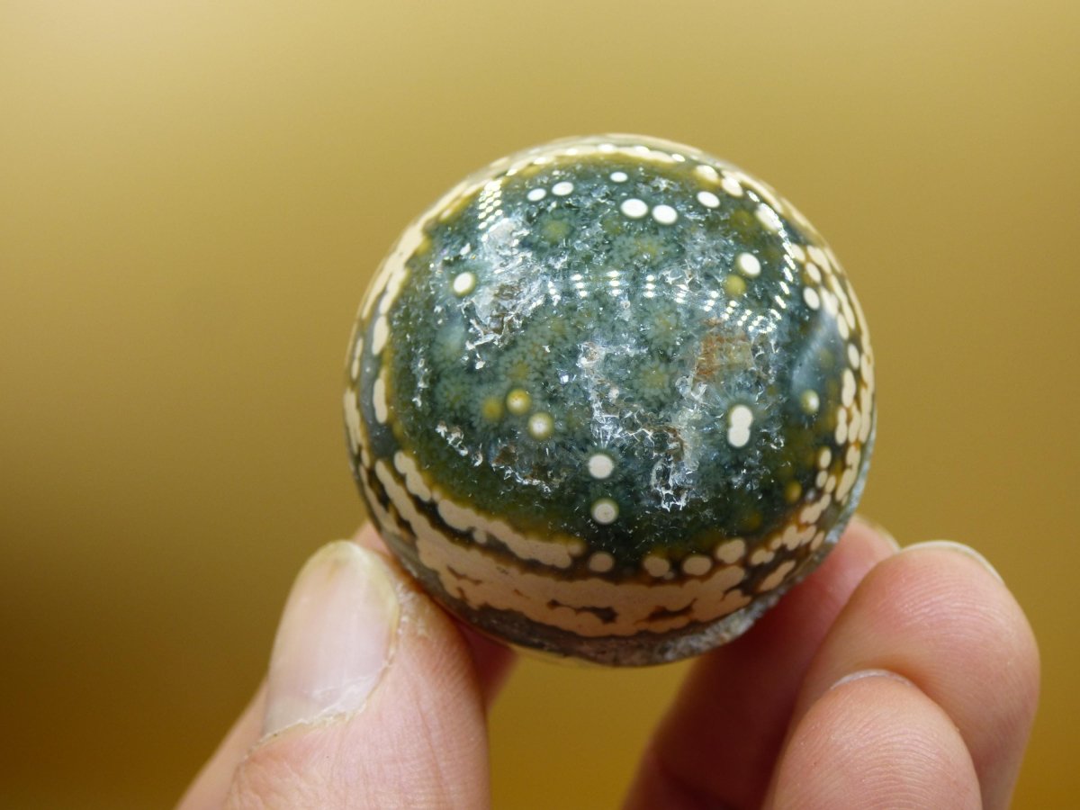 8 Adern Ocean Jaspis Orbicular grün gelb Edelstein Kugel Rarität Natur Heilstein Deko Kristall Geschenk Er Sie Mann Frau Haus Energie Selten - Art of Nature Berlin