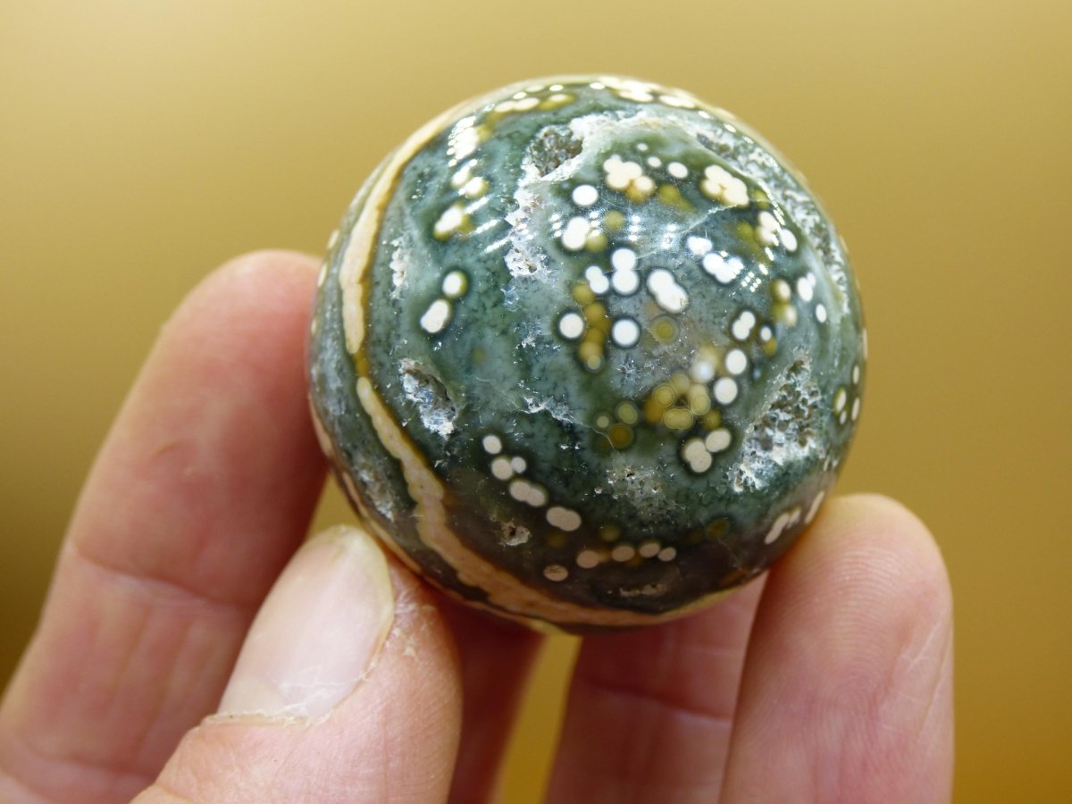 8 Adern Ocean Jaspis Orbicular grün gelb Edelstein Kugel Rarität Natur Heilstein Deko Kristall Geschenk Er Sie Mann Frau Haus Energie Selten - Art of Nature Berlin