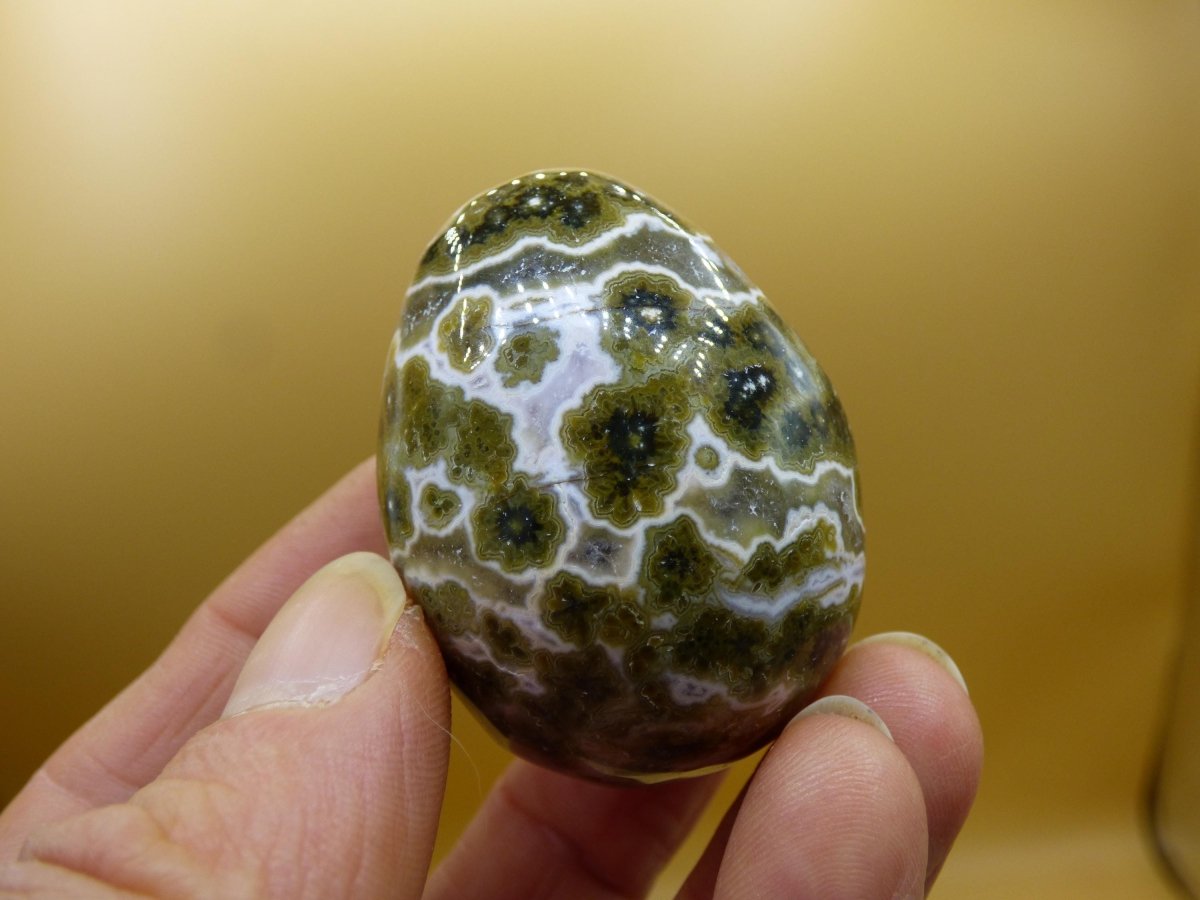 8 Adern Ocean Jaspis Orbicular grün gelb weiß - Edelstein Ei Kugel Natur Heilstein Deko Crystal Geschenk Er Sie Mann Frau Haus Wohnen Selten - Art of Nature Berlin