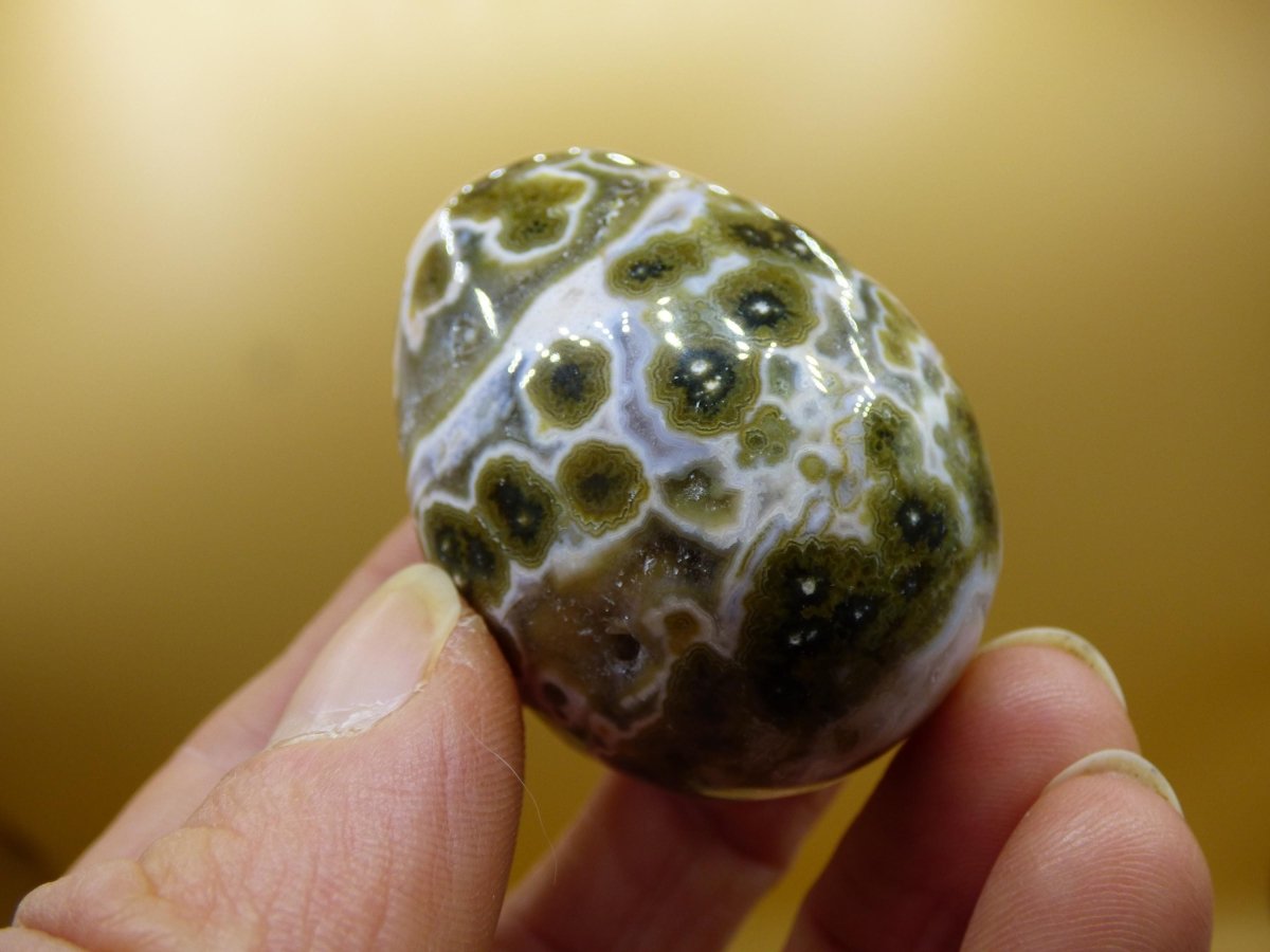 8 Adern Ocean Jaspis Orbicular grün gelb weiß - Edelstein Ei Kugel Natur Heilstein Deko Crystal Geschenk Er Sie Mann Frau Haus Wohnen Selten - Art of Nature Berlin