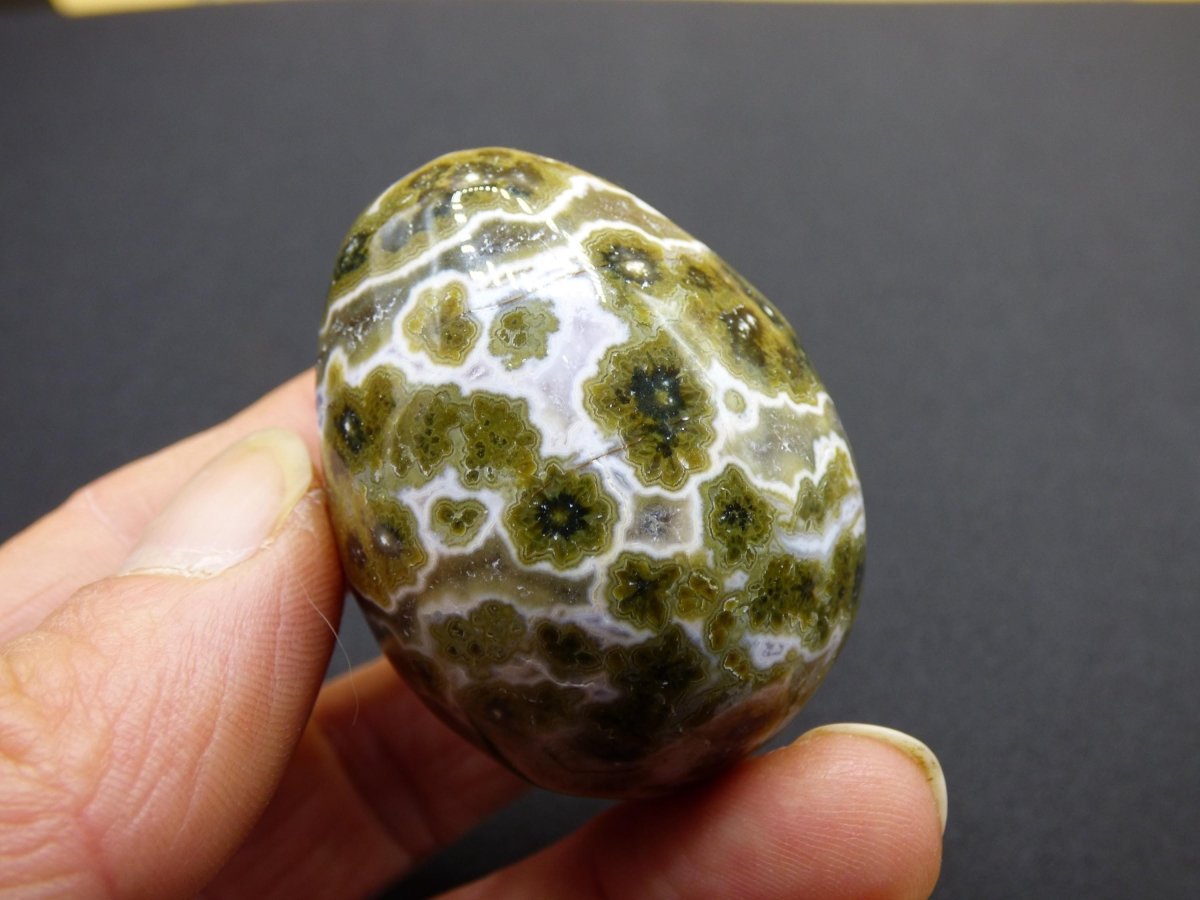 8 Adern Ocean Jaspis Orbicular grün gelb weiß - Edelstein Ei Kugel Natur Heilstein Deko Crystal Geschenk Er Sie Mann Frau Haus Wohnen Selten - Art of Nature Berlin