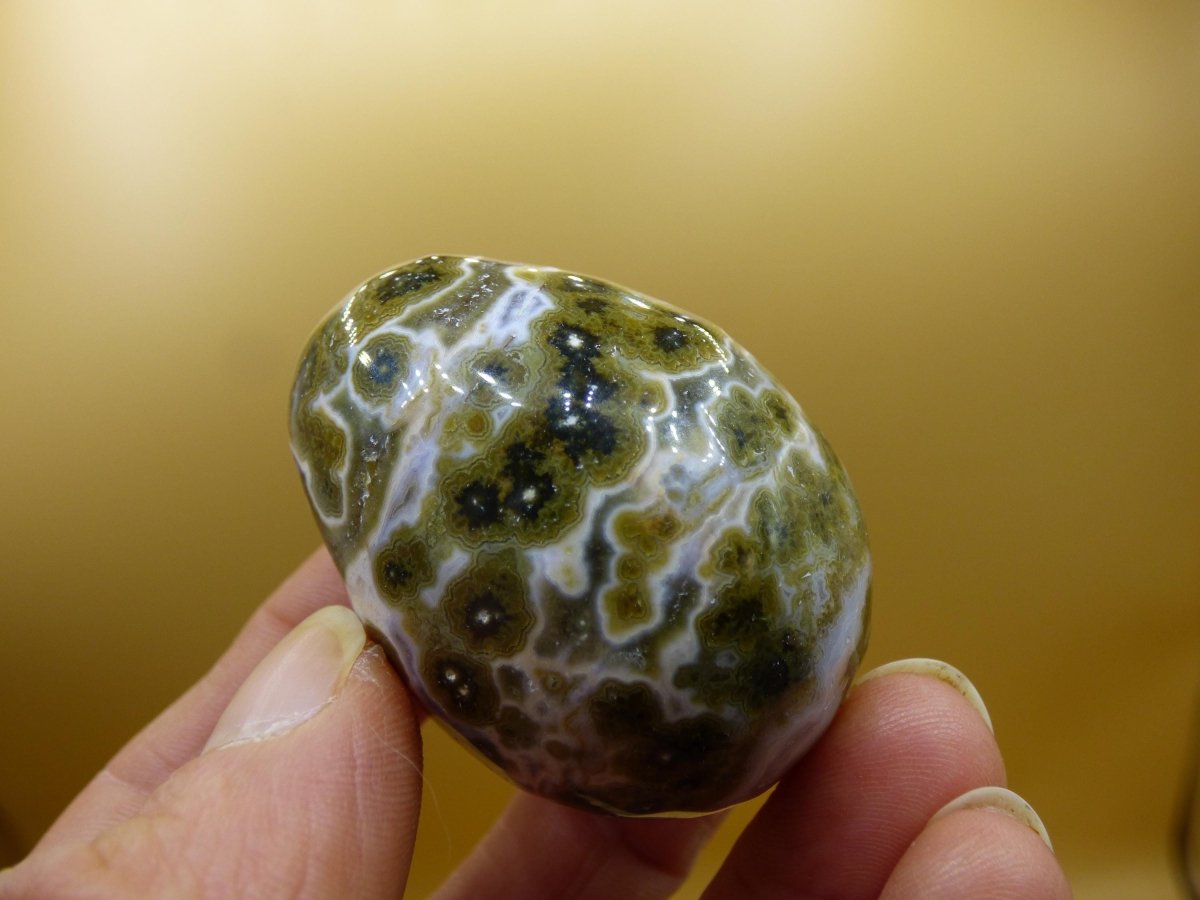 8 Adern Ocean Jaspis Orbicular grün gelb weiß - Edelstein Ei Kugel Natur Heilstein Deko Crystal Geschenk Er Sie Mann Frau Haus Wohnen Selten - Art of Nature Berlin