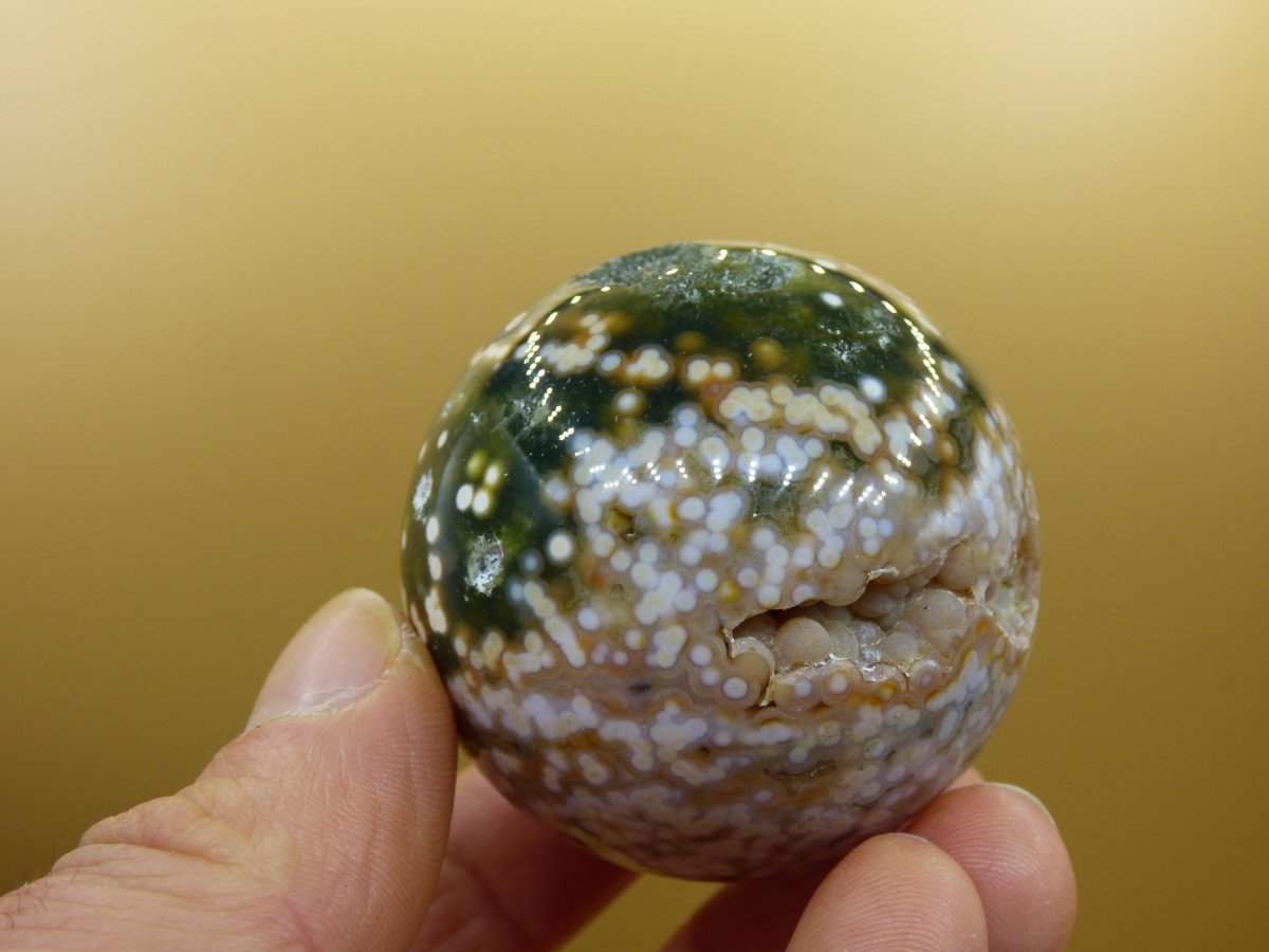 8 Adern Ocean Jaspis Orbicular grün gelb weiß Edelstein Kugel Rarität Natur Heilstein Deko Kristall Geschenk Er Sie Mann Frau Energie Selten - Art of Nature Berlin