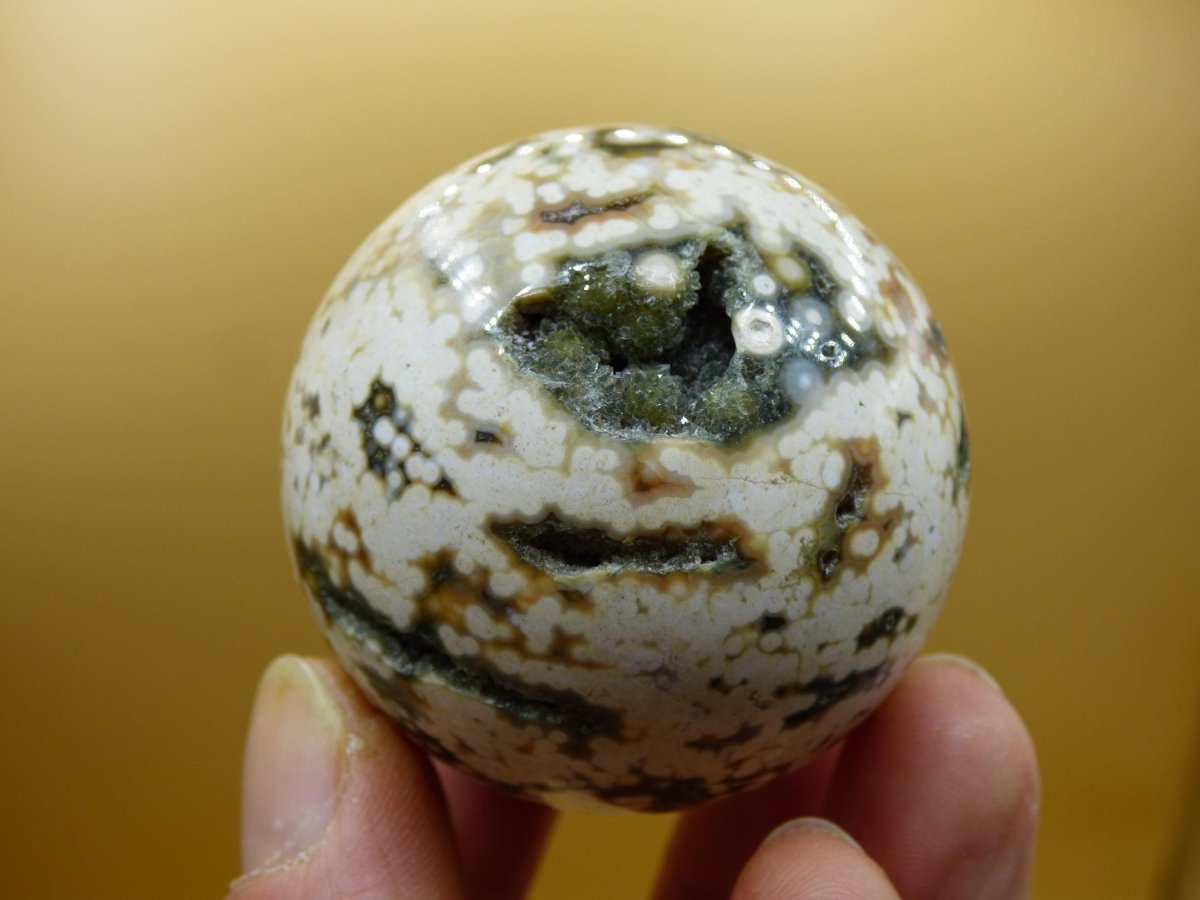 8 Adern Ocean Jaspis Orbicular grün gelb weiß Edelstein Kugel Rarität Natur Heilstein Deko Kristall Geschenk Er Sie Mann Frau Energie Selten - Art of Nature Berlin