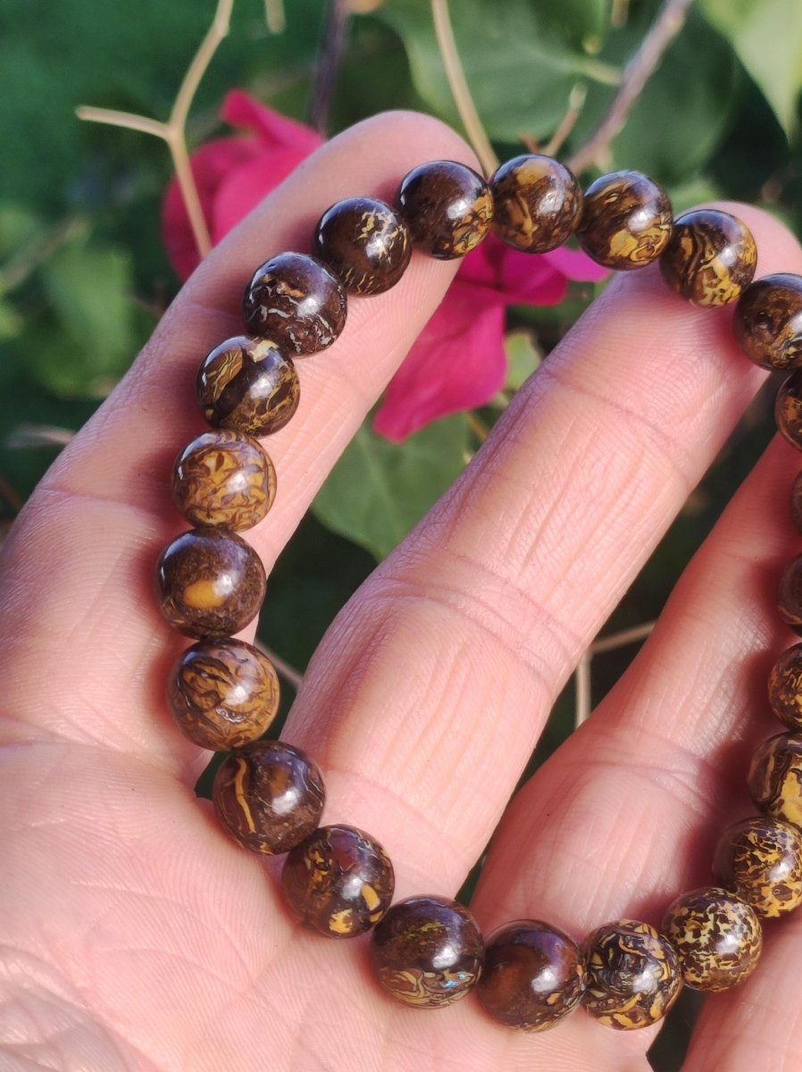 8,5mm Boulder Opal - Edelstein Perlen Armband *Unikat* Natur Heilstein echt Kristall Rarität Geschenk Mann Frau Mutter Er Sie braun - Art of Nature Berlin