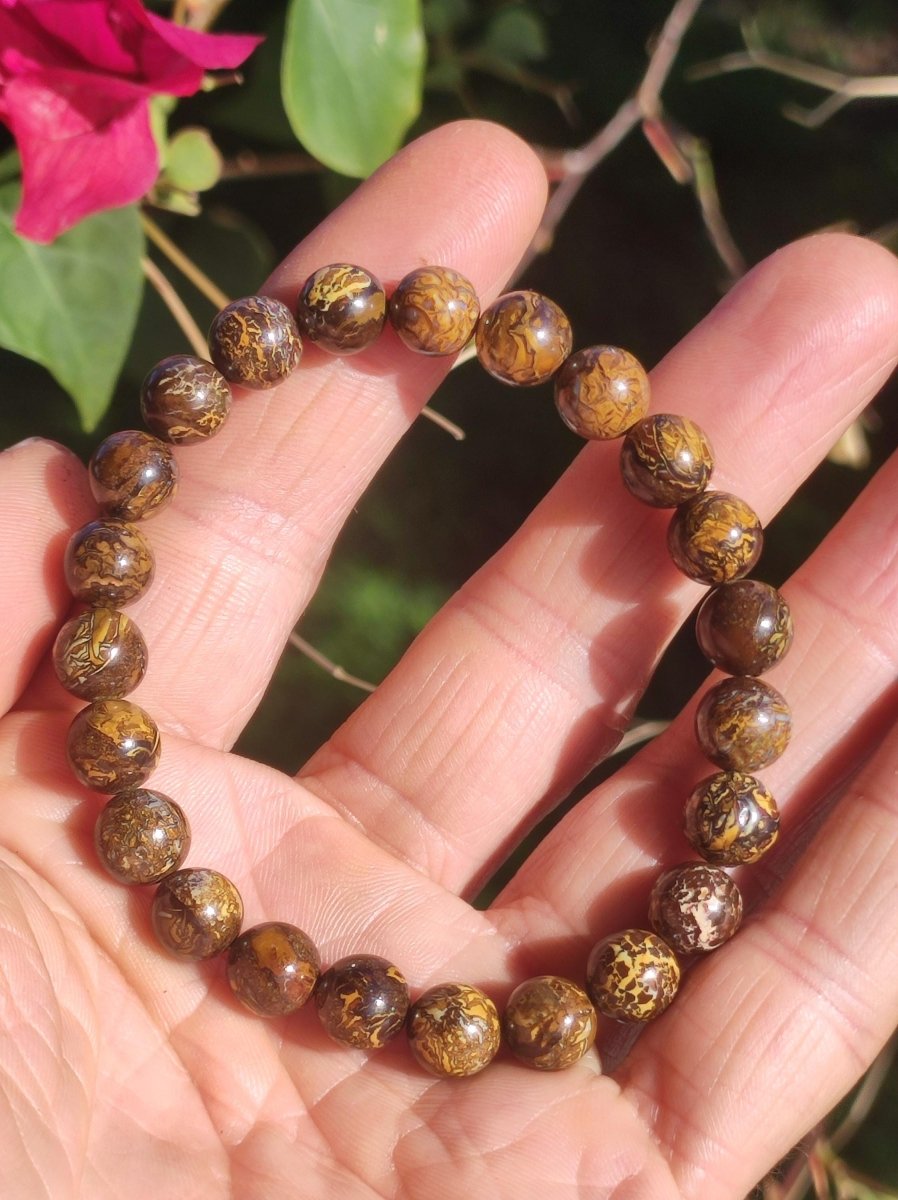 8,5mm Boulder Opal - Edelstein Perlen Armband *Unikat* Natur Heilstein echt Kristall Rarität Geschenk Mann Frau Mutter Er Sie braun - Art of Nature Berlin