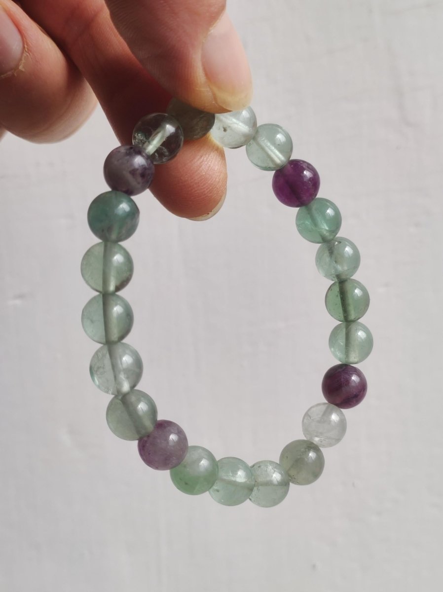 8mm Fluorit grün lila Regenbogen - Edelstein Armband grün GOA Hippie Boho Natur Heilstein Geschenk Er Sie Mann Frau Freund Rarität Energie - Art of Nature Berlin