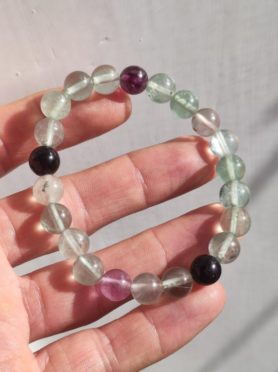 8mm Fluorit grün lila Regenbogen - Edelstein Armband grün GOA Hippie Boho Natur Heilstein Geschenk Er Sie Mann Frau Freund Rarität Energie - Art of Nature Berlin