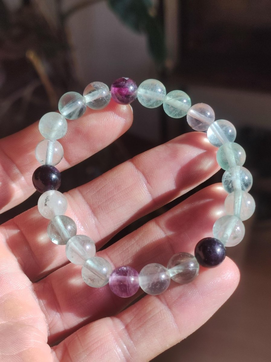 8mm Fluorit grün lila Regenbogen - Edelstein Armband grün GOA Hippie Boho Natur Heilstein Geschenk Er Sie Mann Frau Freund Rarität Energie - Art of Nature Berlin