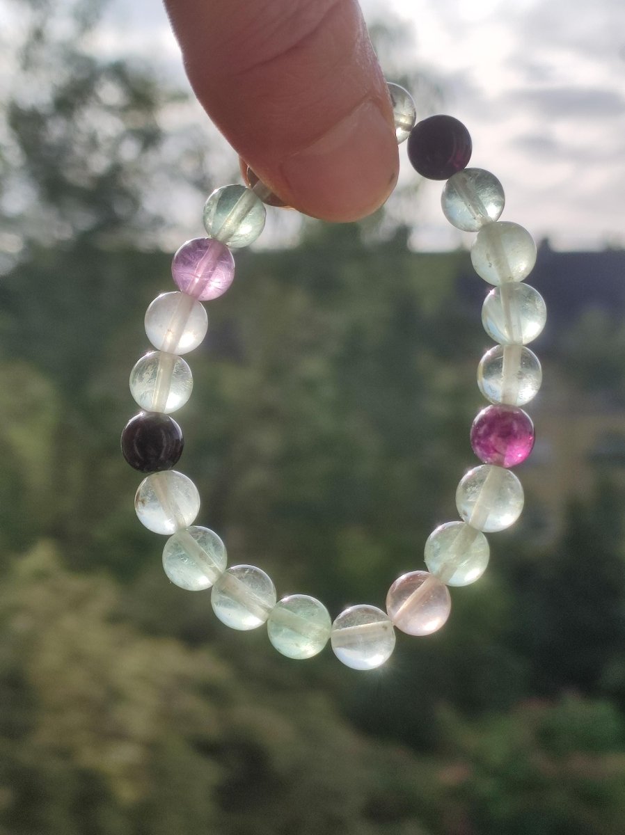 8mm Fluorit grün lila Regenbogen - Edelstein Armband grün GOA Hippie Boho Natur Heilstein Geschenk Er Sie Mann Frau Freund Rarität Energie - Art of Nature Berlin