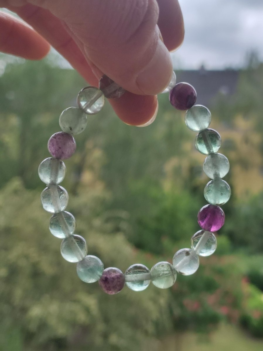 8mm Fluorit grün lila Regenbogen - Edelstein Armband grün GOA Hippie Boho Natur Heilstein Geschenk Er Sie Mann Frau Freund Rarität Energie - Art of Nature Berlin