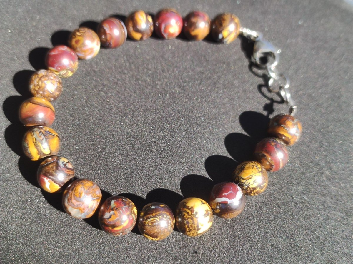 9mm Boulder Opal - Edelstein Perlen Armband *Unikat* Natur Heilstein echt Kristall Rarität Geschenk Mann Frau Mutter Er Sie braun Edelstahl - Art of Nature Berlin