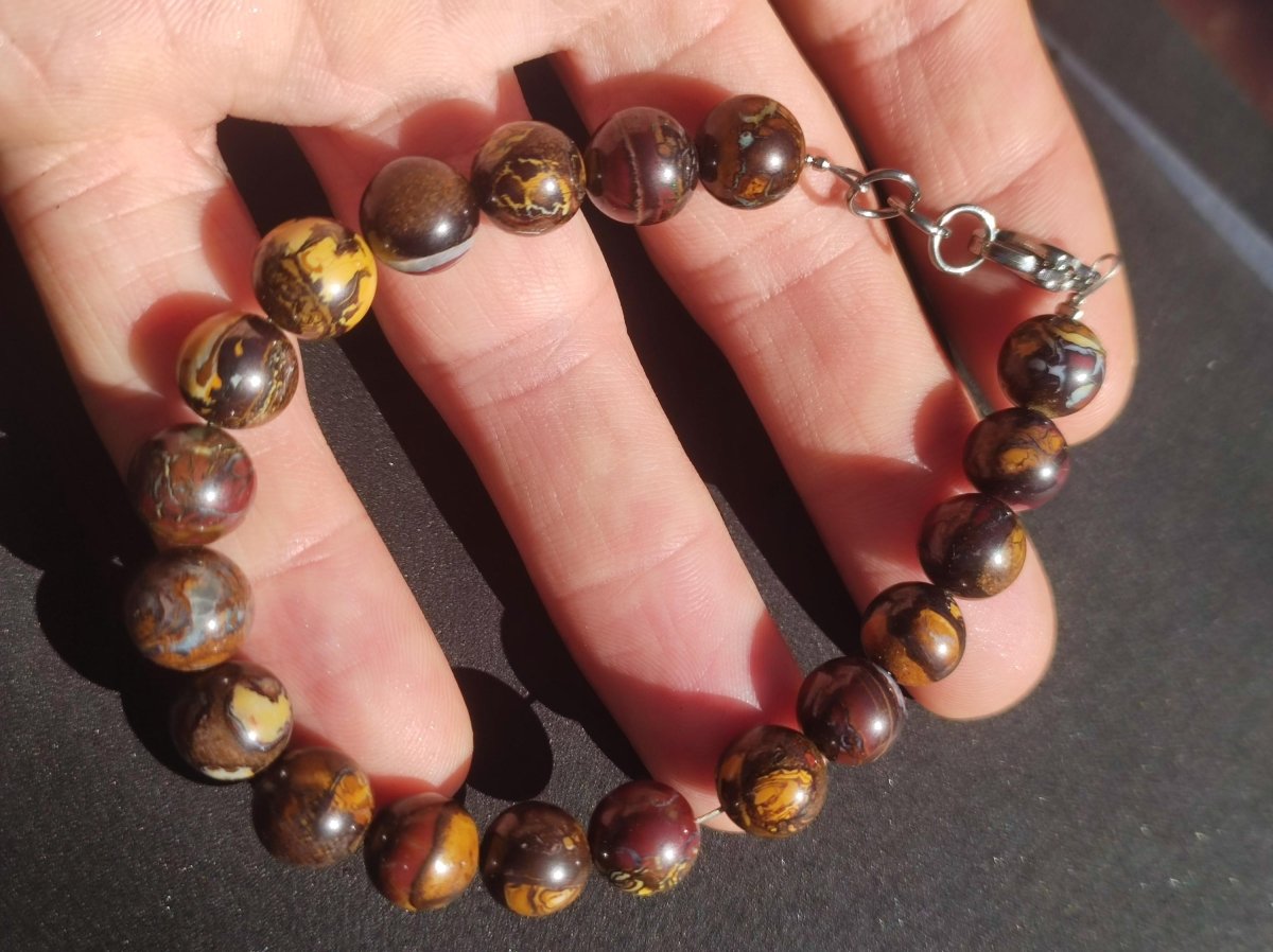 9mm Boulder Opal - Edelstein Perlen Armband *Unikat* Natur Heilstein echt Kristall Rarität Geschenk Mann Frau Mutter Er Sie braun Edelstahl - Art of Nature Berlin