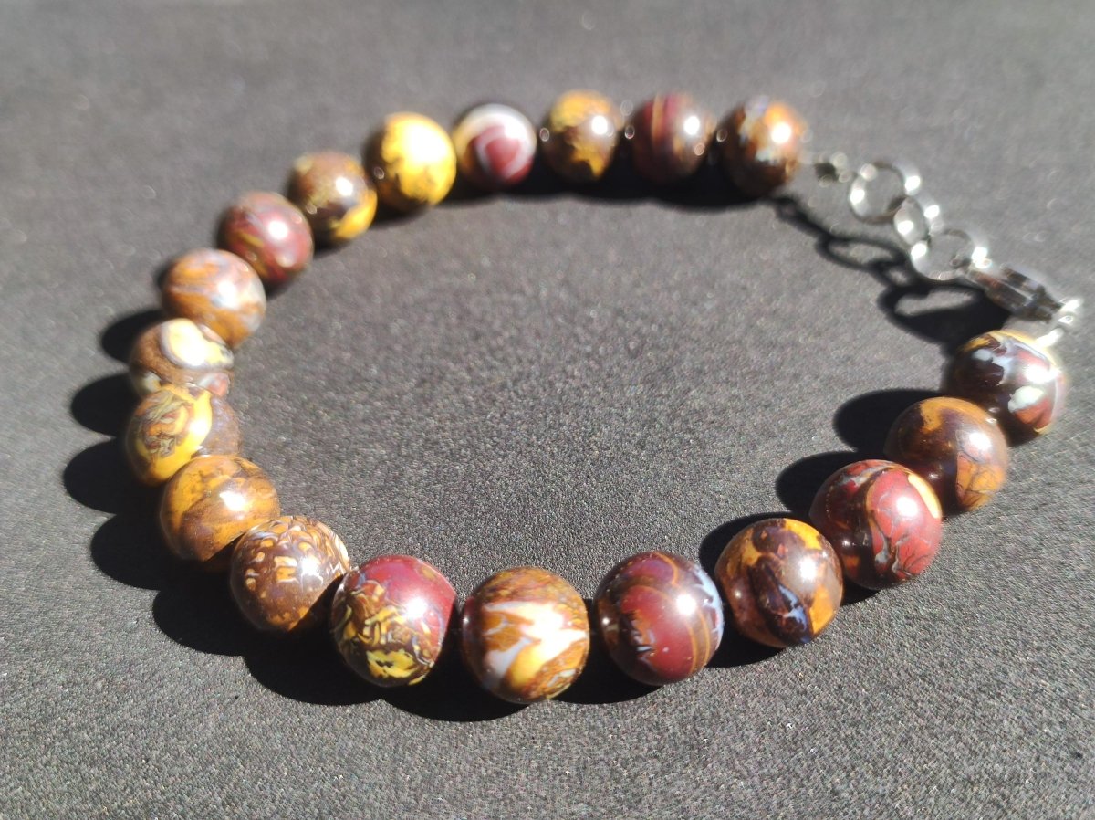 9mm Boulder Opal - Edelstein Perlen Armband *Unikat* Natur Heilstein echt Kristall Rarität Geschenk Mann Frau Mutter Er Sie braun Edelstahl - Art of Nature Berlin