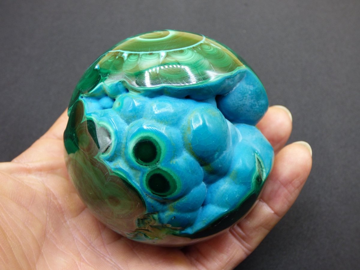 AAA Chrysocoll Malachit botryoidal Kugel Dekostück Edelstein Natur Heilstein Unikat blau grün Mineral Traum Sammlerstück Geschenk Er Sie - Art of Nature Berlin