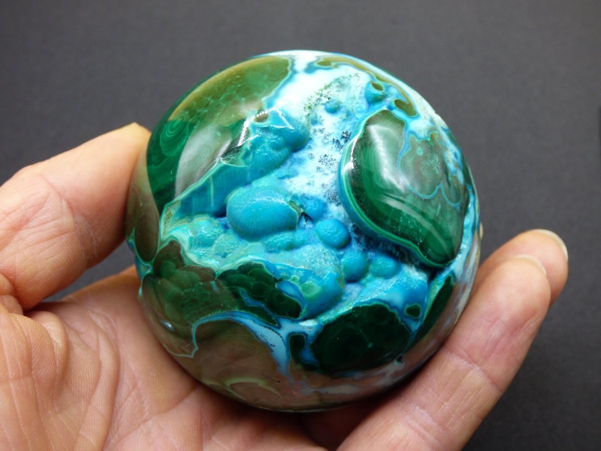 AAA Chrysocoll Malachit botryoidal Kugel Dekostück Edelstein Natur Heilstein Unikat blau grün Mineral Traum Sammlerstück Geschenk Er Sie - Art of Nature Berlin