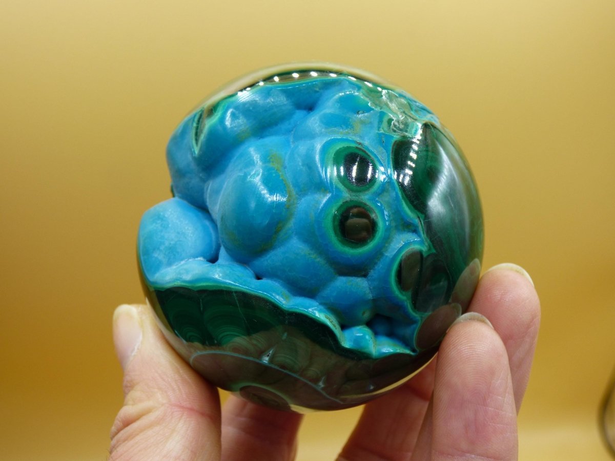 AAA Chrysocoll Malachit botryoidal Kugel Dekostück Edelstein Natur Heilstein Unikat blau grün Mineral Traum Sammlerstück Geschenk Er Sie - Art of Nature Berlin