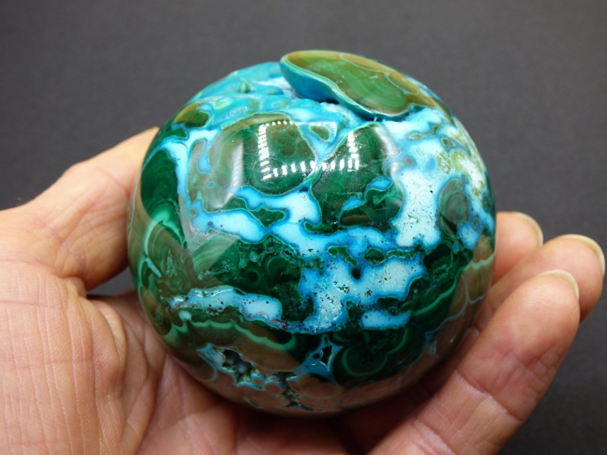 AAA Chrysocoll Malachit botryoidal Kugel Dekostück Edelstein Natur Heilstein Unikat blau grün Mineral Traum Sammlerstück Geschenk Er Sie - Art of Nature Berlin