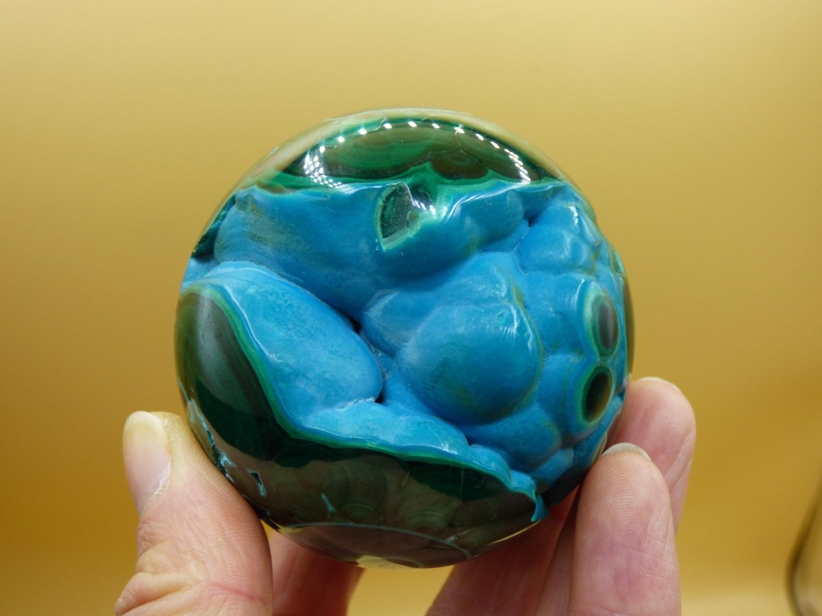 AAA Chrysocoll Malachit botryoidal Kugel Dekostück Edelstein Natur Heilstein Unikat blau grün Mineral Traum Sammlerstück Geschenk Er Sie - Art of Nature Berlin