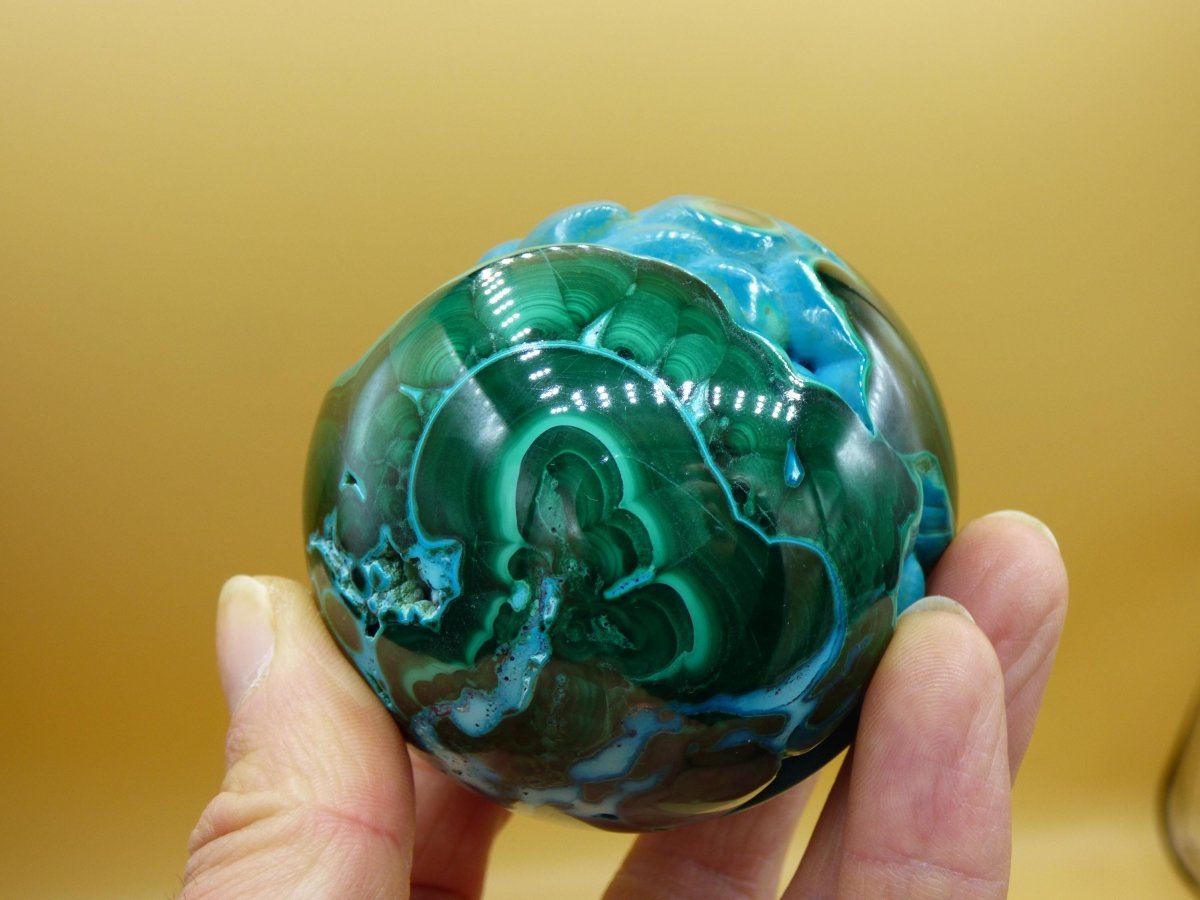 AAA Chrysocoll Malachit botryoidal Kugel Dekostück Edelstein Natur Heilstein Unikat blau grün Mineral Traum Sammlerstück Geschenk Er Sie - Art of Nature Berlin