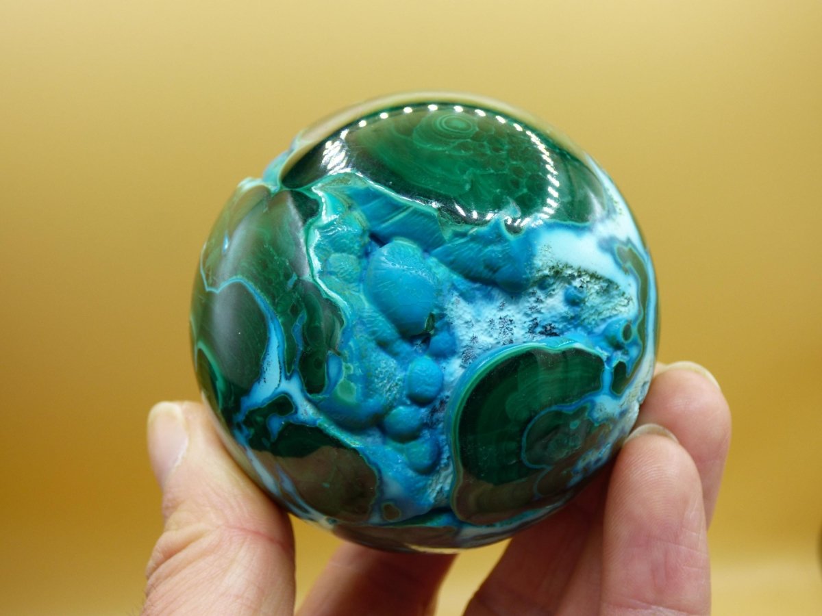 AAA Chrysocoll Malachit botryoidal Kugel Dekostück Edelstein Natur Heilstein Unikat blau grün Mineral Traum Sammlerstück Geschenk Er Sie - Art of Nature Berlin