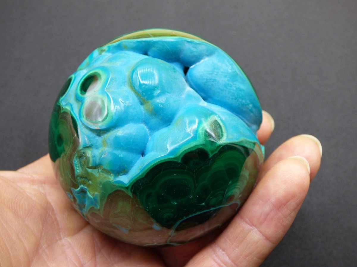 AAA Chrysocoll Malachit botryoidal Kugel Dekostück Edelstein Natur Heilstein Unikat blau grün Mineral Traum Sammlerstück Geschenk Er Sie - Art of Nature Berlin