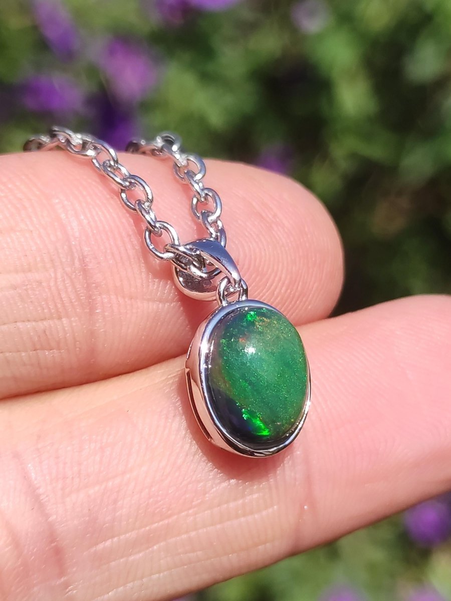 AAA Ethiopian Black Opal 925 Silber - Edelstein Kette bunt Rarität Edel Natur Heilstein Kristalle Anhänger Mann Frau Geschenk Er Sie Edel - Art of Nature Berlin