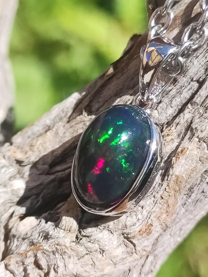 AAA Ethiopian Black Opal 925 Silber - Edelstein Kette bunt Rarität Edel Natur Heilstein Kristalle Anhänger Mann Frau Geschenk Er Sie Edel - Art of Nature Berlin