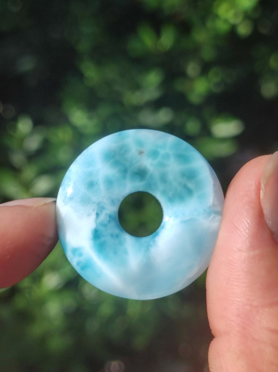 AAA Larimar Atlantis Stone Donut Edelstein Kette blau Natur HIPPIE Boho Heilstein Kristalle Schmuck Anhänger Mann Frau Kind Geschenk Er Sie - Art of Nature Berlin