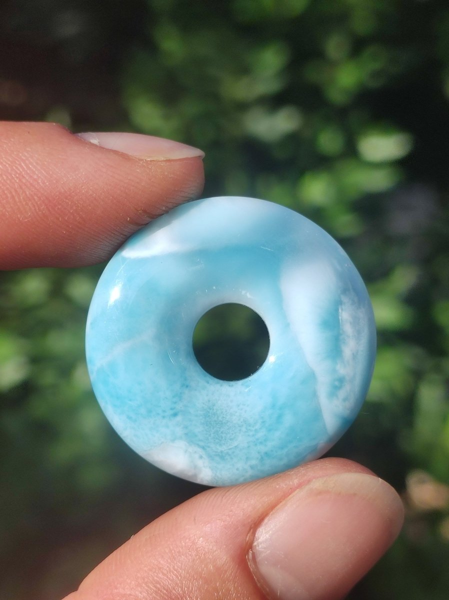 AAA Larimar Atlantis Stone Donut Edelstein Kette blau Natur HIPPIE Boho Heilstein Kristalle Schmuck Anhänger Mann Frau Kind Geschenk Er Sie - Art of Nature Berlin