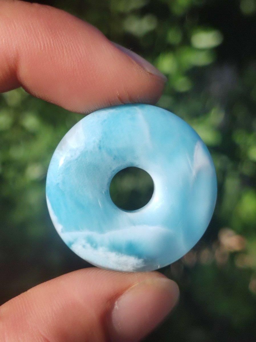 AAA Larimar Atlantis Stone Donut Edelstein Kette blau Natur HIPPIE Boho Heilstein Kristalle Schmuck Anhänger Mann Frau Kind Geschenk Er Sie - Art of Nature Berlin