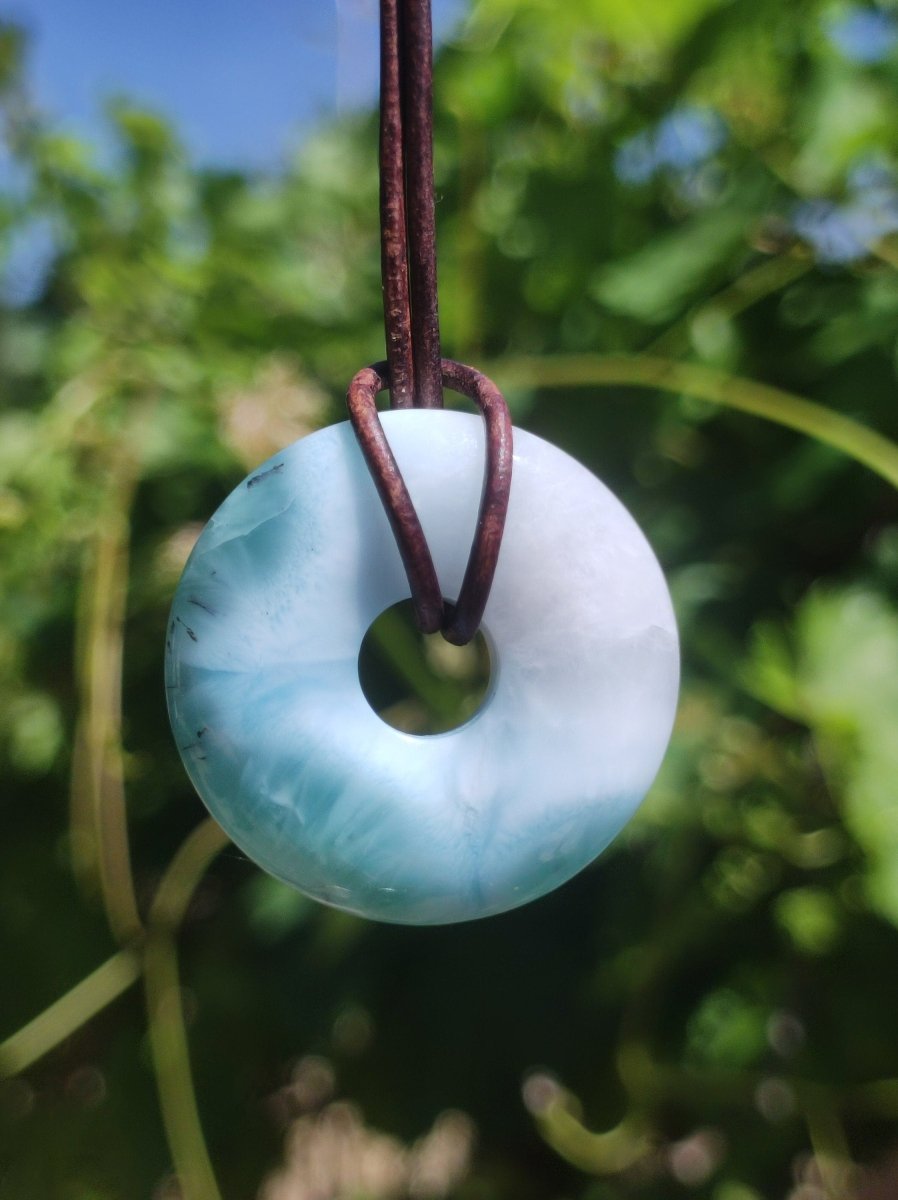 AAA Larimar Atlantis Stone Donut Edelstein Kette rot Natur HIPPIE Boho Heilstein Kristalle Schmuck Anhänger Mann Frau Kind Geschenk Er Sie - Art of Nature Berlin