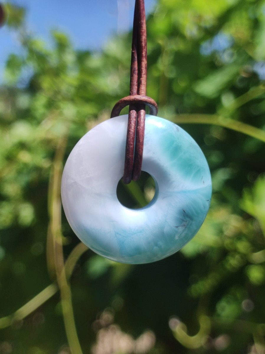 AAA Larimar Atlantis Stone Donut Edelstein Kette rot Natur HIPPIE Boho Heilstein Kristalle Schmuck Anhänger Mann Frau Kind Geschenk Er Sie - Art of Nature Berlin