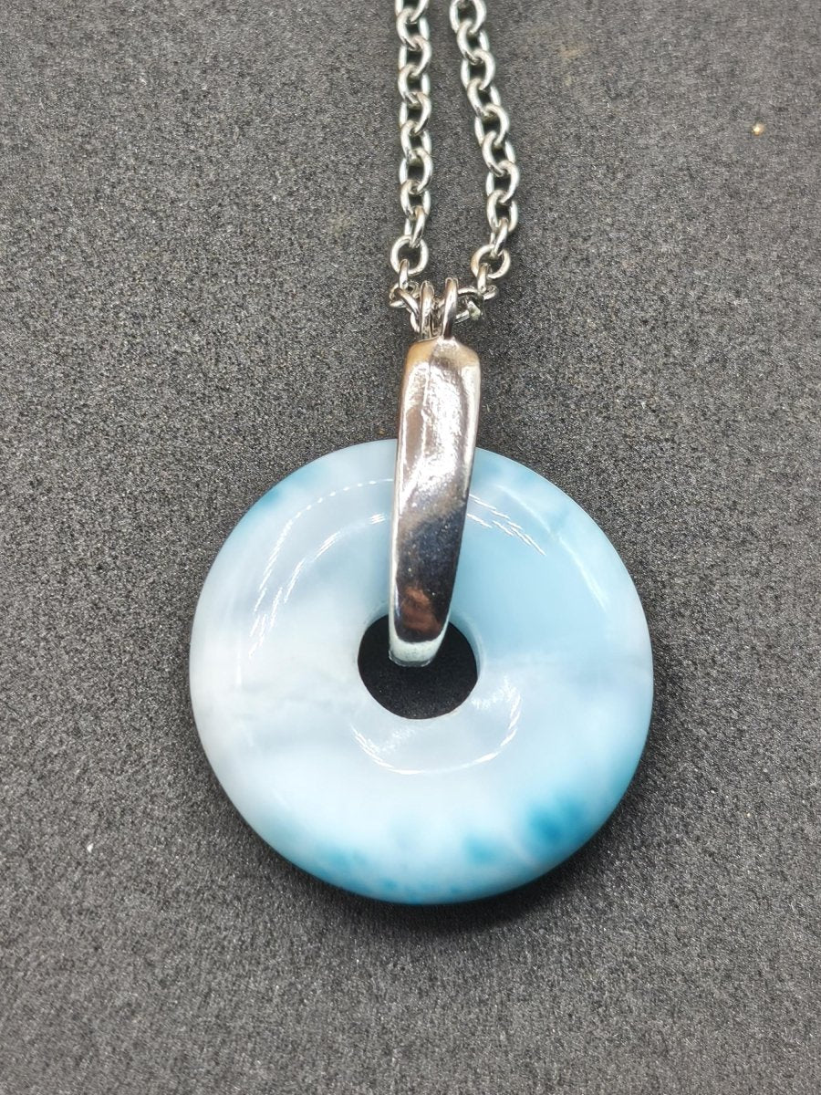 AAA Larimar Edelstein Kette 925 Silber Donut blau Heilstein Rarität Natur Geschenk Mann Frau Er Sie Energie Kraft Glück Meer Himmel Mineral - Art of Nature Berlin