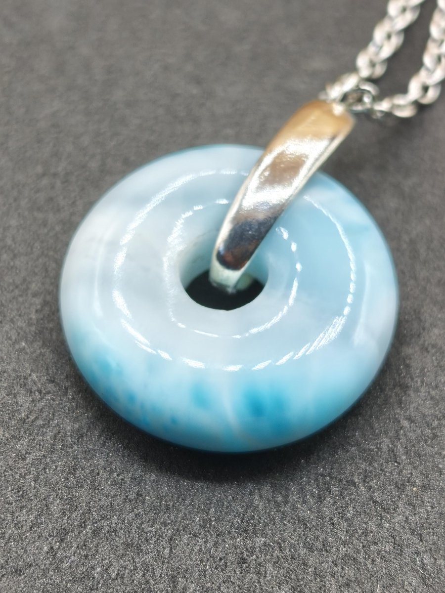AAA Larimar Edelstein Kette 925 Silber Donut blau Heilstein Rarität Natur Geschenk Mann Frau Er Sie Energie Kraft Glück Meer Himmel Mineral - Art of Nature Berlin