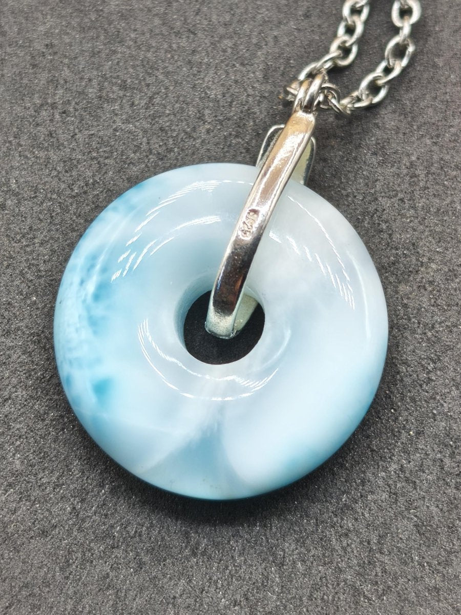 AAA Larimar Edelstein Kette 925 Silber Donut blau Heilstein Rarität Natur Geschenk Mann Frau Er Sie Energie Kraft Glück Meer Himmel Mineral - Art of Nature Berlin