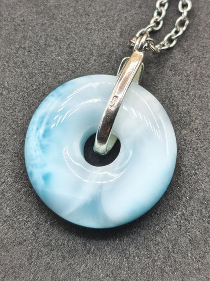 AAA Larimar Edelstein Kette 925 Silber Donut blau Heilstein Rarität Natur Geschenk Mann Frau Er Sie Energie Kraft Glück Meer Himmel Mineral - Art of Nature Berlin