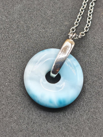 AAA Larimar Edelstein Kette 925 Silber Donut blau Heilstein Rarität Natur Geschenk Mann Frau Er Sie Energie Kraft Glück Meer Himmel Mineral - Art of Nature Berlin