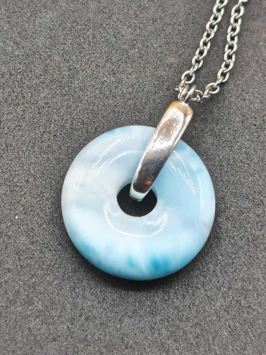 AAA Larimar Edelstein Kette 925 Silber Donut blau Heilstein Rarität Natur Geschenk Mann Frau Er Sie Energie Kraft Glück Meer Himmel Mineral - Art of Nature Berlin