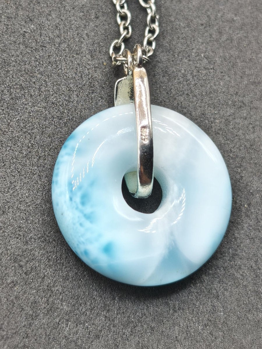 AAA Larimar Edelstein Kette 925 Silber Donut blau Heilstein Rarität Natur Geschenk Mann Frau Er Sie Energie Kraft Glück Meer Himmel Mineral - Art of Nature Berlin
