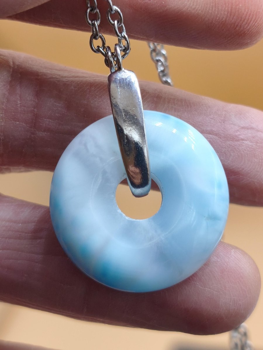AAA Larimar Edelstein Kette 925 Silber Donut blau Heilstein Rarität Natur Geschenk Mann Frau Er Sie Energie Kraft Glück Meer Himmel Mineral - Art of Nature Berlin