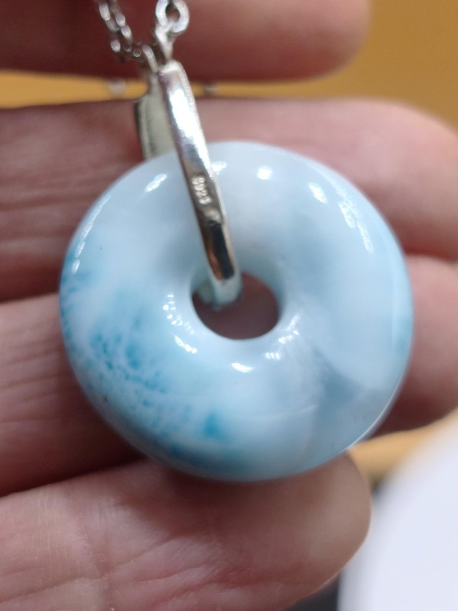AAA Larimar Edelstein Kette 925 Silber Donut blau Heilstein Rarität Natur Geschenk Mann Frau Er Sie Energie Kraft Glück Meer Himmel Mineral - Art of Nature Berlin