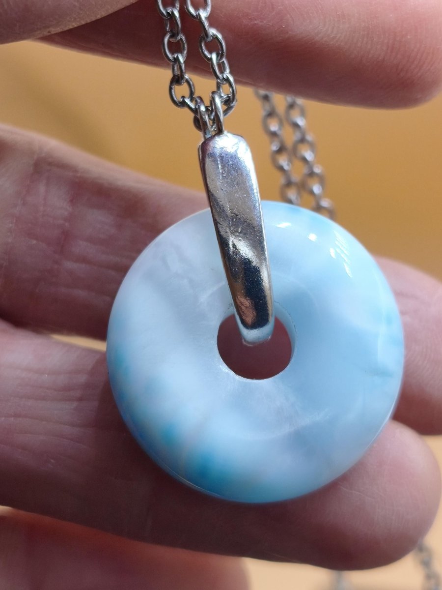 AAA Larimar Edelstein Kette 925 Silber Donut blau Heilstein Rarität Natur Geschenk Mann Frau Er Sie Energie Kraft Glück Meer Himmel Mineral - Art of Nature Berlin