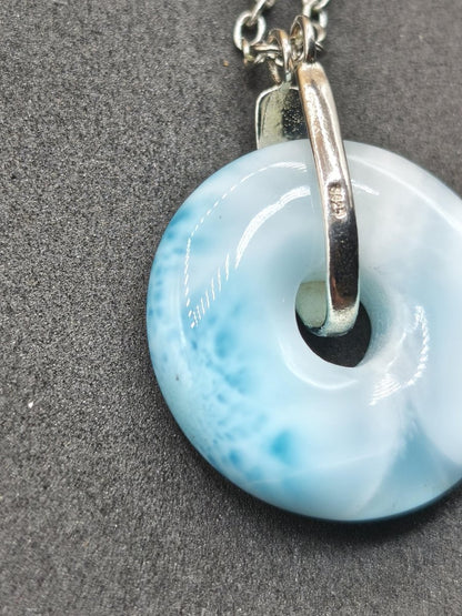 AAA Larimar Edelstein Kette 925 Silber Donut blau Heilstein Rarität Natur Geschenk Mann Frau Er Sie Energie Kraft Glück Meer Himmel Mineral - Art of Nature Berlin
