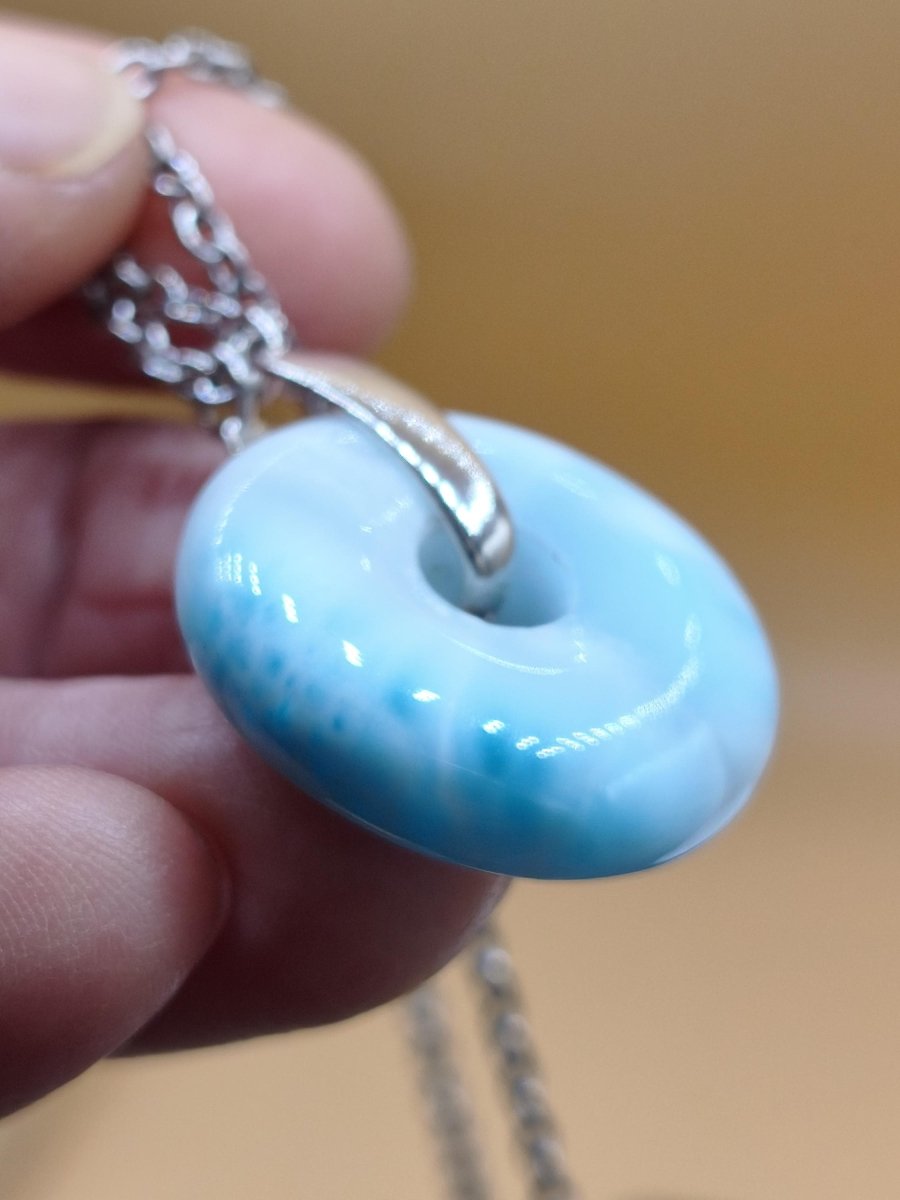 AAA Larimar Edelstein Kette 925 Silber Donut blau Heilstein Rarität Natur Geschenk Mann Frau Er Sie Energie Kraft Glück Meer Himmel Mineral - Art of Nature Berlin