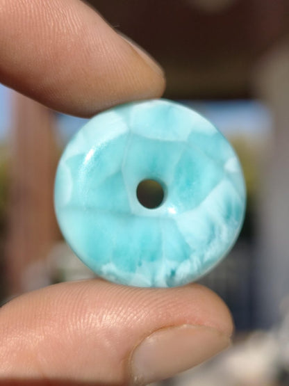 AAA Larimar Schutz Donut Edelstein Kette blau Heilstein Rarität Natur Frau Geschenk Mann Frau Er Sie Energie Kraft Glück - Art of Nature Berlin
