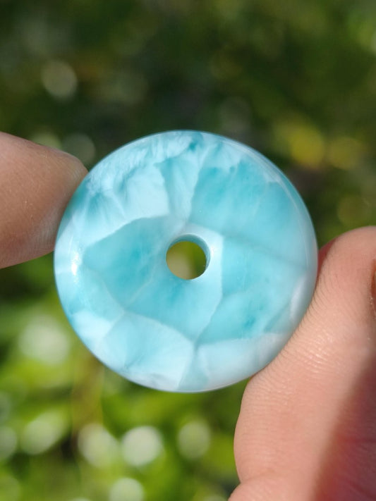 AAA Larimar Schutz Donut Edelstein Kette blau Heilstein Rarität Natur Frau Geschenk Mann Frau Er Sie Energie Kraft Glück - Art of Nature Berlin