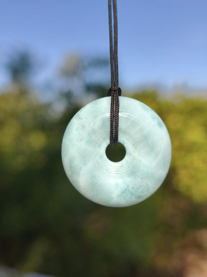 AAA Larimar Schutz Donut Edelstein Kette blau Heilstein Rarität Natur Frau Geschenk Mann Frau Er Sie Energie Kraft Glück - Art of Nature Berlin
